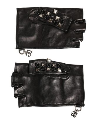Dolce & Gabbana Zwarte Leren Studded Fingerless Handmoffen Mannen Handschoenen