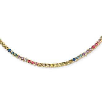 Diamond2Deal Sterling Silver 14K Gold-plated 3mm Colorful Cubic Zirconia Necklace 18