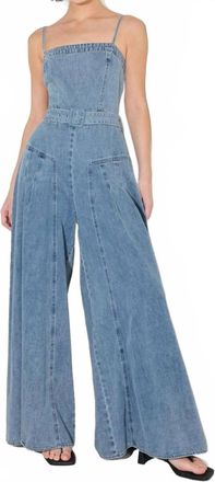 Flying Tomato Straight Neckline Straps Jumpsuit In Light Denim