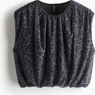 H&M Draped Mesh Top in Black/leopard Print at Nordstrom, Size X-Small