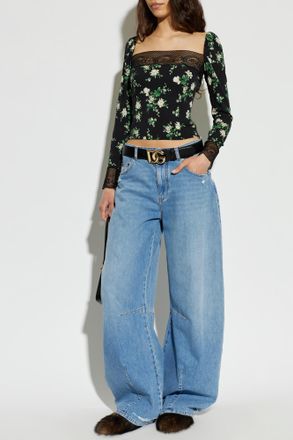 Dolce & Gabbana Silk Top With Floral Motif, Womens, Black