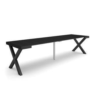 Skraut Home Mesa Consola Extensible, Mesa Comedor Plegable, 300, Para 14 Comensales, Patas Madera Maciza, Estilo Moderno, Negro - Skraut Home
