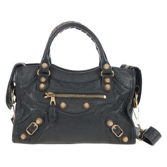 Balenciaga City Giant Studs Leather Gray Leather Handbag (Pre-Owned)