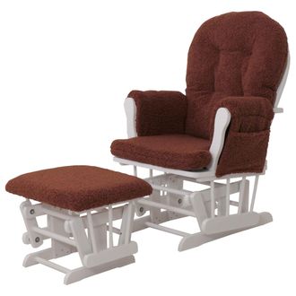 Hhg Hhg - Sill&oacute;n Relax 033, Mecedora Sill&oacute;n + Taburete Tejido Boucl&eacute; 480g/m&sup2; Oeko-tex, Marr&oacute;n &Oacute;xido Armaz&oacute;n Blanco