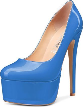 Castamere Women Stiletto High Heel Platform Round Toe 15 CM Heels Pumps Court Shoe Slip-on Wedding Party Sexy Shoes Blue B 10 UK