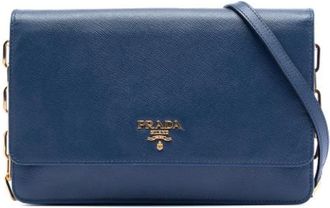 Prada Pre-owned Clutches, female, Blue, Size: ONE SIZE Pre-owned Leather Crossbody Bag