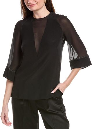 Akris Swarovski Crystal Trim Silk Top