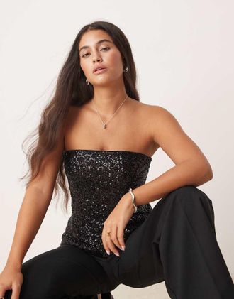 Abercrombie & Fitch strapless longline sequin tube top in black