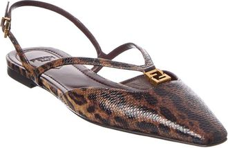 Fendi Fendi Ffold Snakeskin Slingback Flat