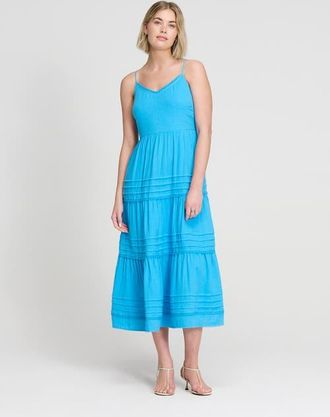 Finery Petite Hazel Cheesecloth Midi Dress in Blue at Nordstrom, Size 10