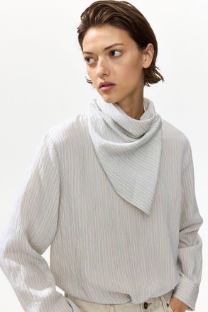 H&M Blouse With Scarf in Light Blue/striped at Nordstrom, Size X-Small