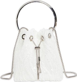 Jimmy Choo London Bon Bon Sequin Mesh Pouch in Ivory/Silver at Nordstrom