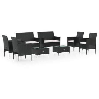 vidaXL Vidaxl - Set De Muebles De Jard&iacute;n 8 Pzas Y Cojines Rat&aacute;n Sint&eacute;tico Negro