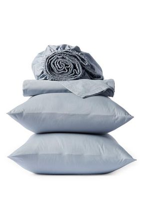 Coyuchi Crinkled Organic Cotton Percale Sheet Set in Steel Blue at Nordstrom, Size California King