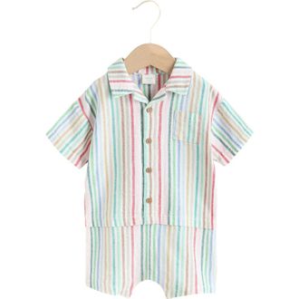 Next Multi Stripe Linen Blend Romper in Blue at Nordstrom, Size 9-12M