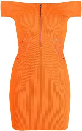 Self Portrait Minijurk met blote schouders - Dames - Korte kleedjes - Oranje - M - Polyester - Kleedjes