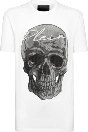 Philipp Plein T-shirt Ronde Hals SS stenen Skull - Heren - T-shirts - Wit - 3XL - Katoen - Tops