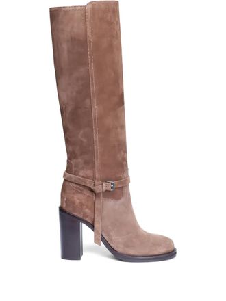 Brunello Cucinelli Stivali in pelle scamosciata con fibbia 100mm - Marrone