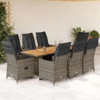 vidaXL Mesita Y Sillas Jard&iacute;n 9 Piezas Y Cojines Rat&aacute;n Sint&eacute;tico Gris Vidaxl