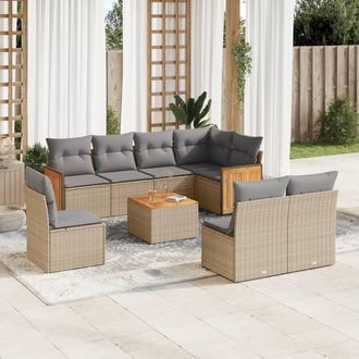 vidaXL Vidaxl - Set De Sof&aacute;s De Jard&iacute;n 9 Pzas Con Cojines Rat&aacute;n Sint&eacute;tico Beige