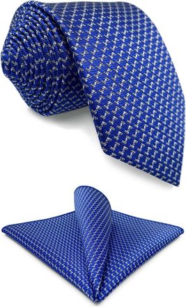 Shlax & Wing Royal Blue Mens Tie and Pocket Square Set Patterned Necktie Combo for Men 63