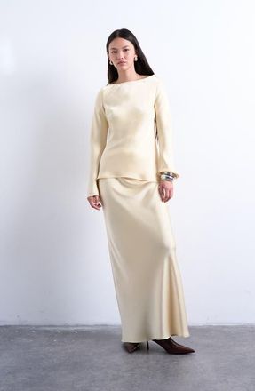 Topshop Satin Maxi Skirt in Buttermilk at Nordstrom, Size 4 Us