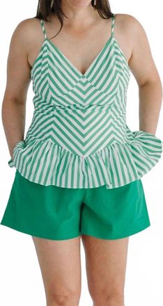 Skies Are Blue Clothing Striped Sleeveless Peplum Top With Chevron Bodice In Green