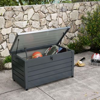 OUTSUNNY 331L Outdoor Storage Box Waterproof with Wheels & Lock in Dark Grey
