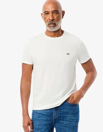Lacoste Mens Lacoste Mens Cotton Pima Jersey Crew Neck T-Shirt - White - Size: 5 large