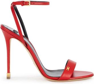 Elisabetta Franchi 100mm Logo-Plaque Leren Sandalen - Dames - Sandalen met hakken - Rood - 38 1/2 EU - Leer - Schoenen