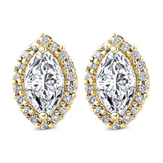 Pompeii3 1/2Ct Marquise Halo Screw Back Diamond Studs White or Yellow Gold Earrings