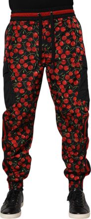 Dolce & Gabbana Black Red Cherry Print Men Sweatpants Pants And Nylon