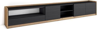 Skraut Home Skraut Home - Mueble Tv, Televisi&oacute;n, Muebles De Sal&oacute;n, Almacenaje, 310x50x37 Cm, Para Tv Hasta 80, Con Almacenamiento, Estilo Moderno, Negro Y Roble