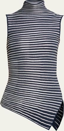 Giorgio Armani Asymmetric Metallic Striped Knit Turtleneck Top