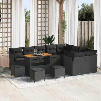 vidaXL Conjunto De Sof&aacute; De Jard&iacute;n 13 Pcs Negro Rat&aacute;n Sint&eacute;tico Vidaxl