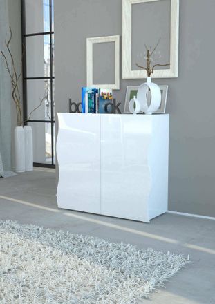 Dmora Dmora - Aparador Dlandin, Aparador De Cocina Con 2 Puertas, Buffet De Sal&oacute;n, 100% Made In Italy, Cm 90x40h81, Blanco Brillo