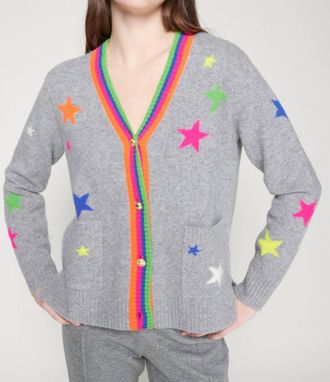 Vilagallo Multi Star V-Neck Sweater In Grey