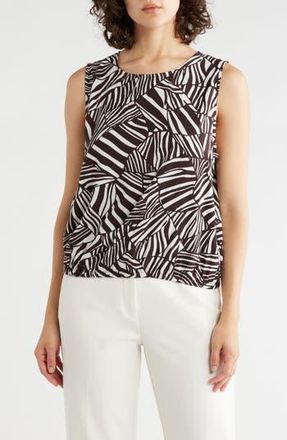 Adrianna Papell Sleeveless Bubble Hem Top in Chocolate Patchwork Stripe at Nordstrom Rack, Size X-Large