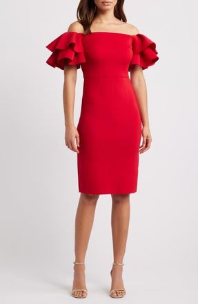 Eliza J Ruffled Off-the-Shoulder Cocktail Dress in Cherry at Nordstrom, Size 8