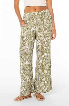 Roxy Midnight Ave Floral Wide Leg Pants in Olive Branch at Nordstrom, Size Xx-Large