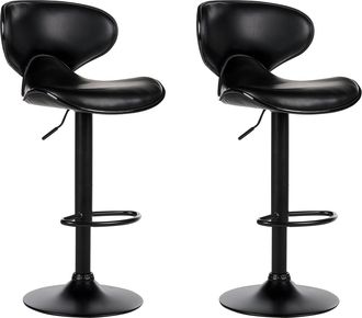 Beliani Beliani - Conjunto De 2 Sillas De Bar Modernos De Altura Regulable Sin Reposabrazos Tapizado Piel Sint&eacute;tica Negro Conway Ii