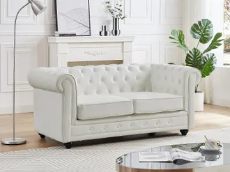 Vente-Unique Divano 2 posti in Similpelle Bianco - CHESTERFIELD