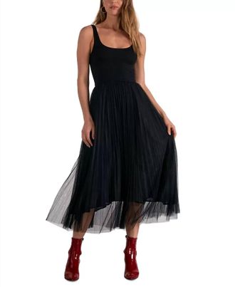 Elan Tulle-Trim Scoop Neck Dress In Black