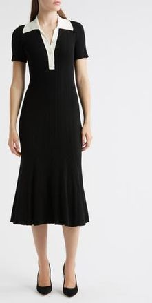 Julia Jordan Rib Midi Polo Dress in Black at Nordstrom Rack, Size Small
