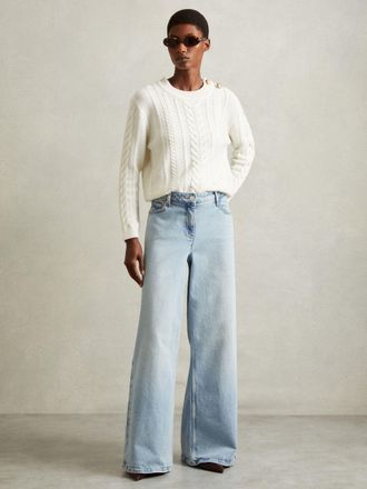 Reiss Light Blue Wide Leg Jeans, 30R