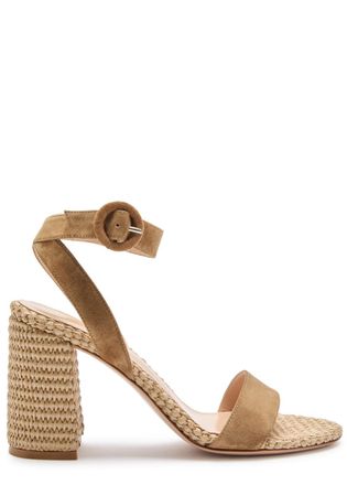 Gianvito Rossi Luana 90 Raffia and Suede Sandals - Camel - 37 (IT37 / UK4)