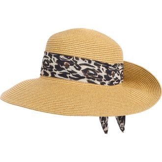 Nine West Classic Flip Up Bow Floppy Hat in Leopard at Nordstrom Rack