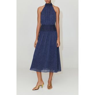 Mango Polka Dot Halter Midi Dress in Blue at Nordstrom, Size 10