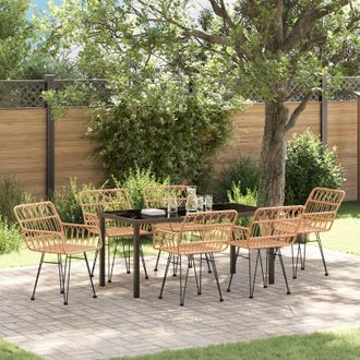 Berkfield Home 7 Piece Garden Dining Set Brown Poly Rattan in Beige