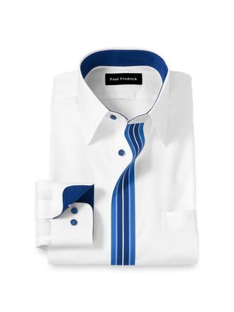 Paul Fredrick Comfort Stretch Non-iron Solid Dress Shirt With Contrast Trim
